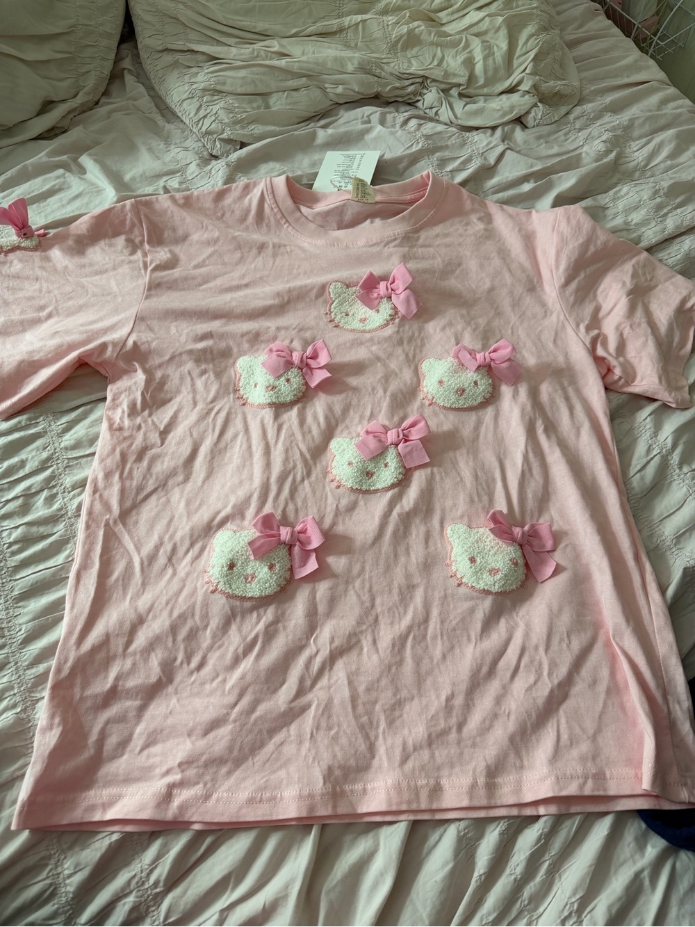Pink Tee with Kitty Appliqués and Bows